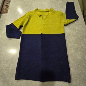 Women's Colorblock Navy/Chartreuse Long Sleeves High Collar Cardigan - Size SML